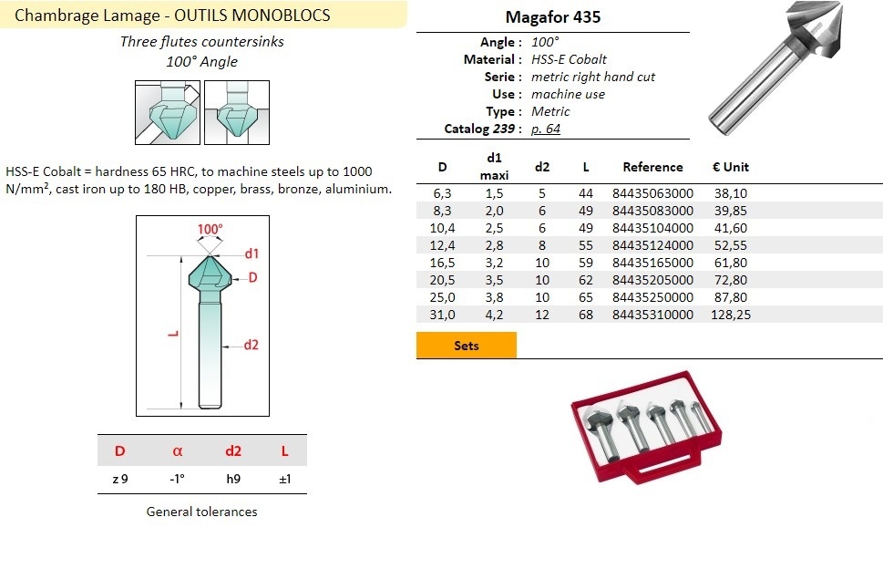 שקען קובלט 3T קוטר 20.5 100° דגם 435 MAGAFOR