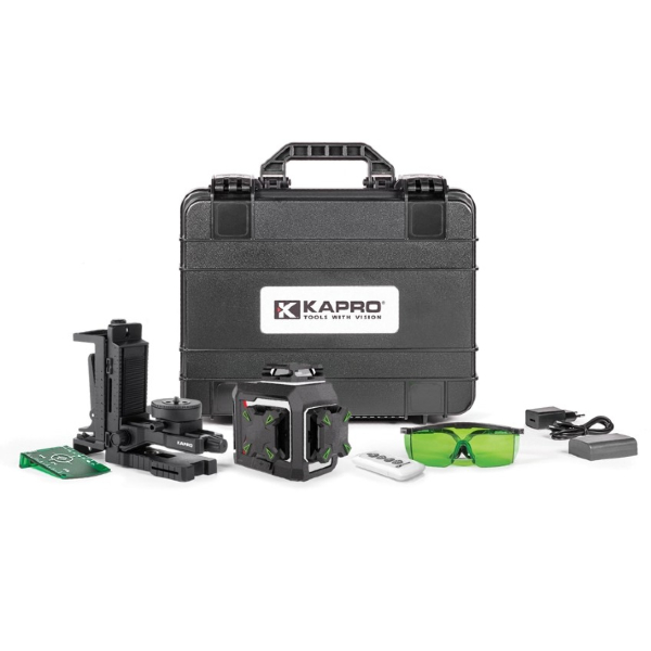 פלס לייזר 3D קווים ירוקים ארגז+מתקן קיר  KAPRO  963G MAESTRO +מתאם 841