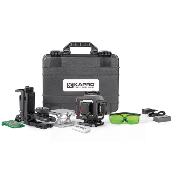 פלס לייזר 4D קווים ירוקים ארגז+מתקן קיר  KAPRO  964G MAESTRO + מתאם 841