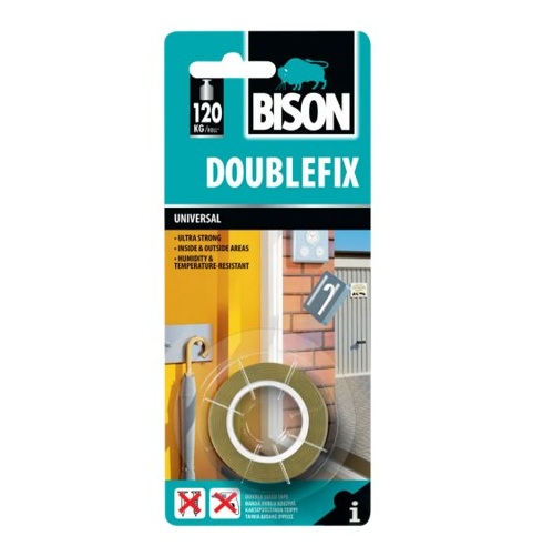 דבק דו -צדדי אוניברסלי DOUBLE-FIX אורך: 1.5מ  רוחב: 19ממ' BISON
