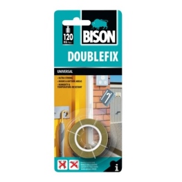 דבק דו -צדדי אוניברסלי DOUBLE-FIX אורך: 1.5מ  רוחב: 19ממ' BISON
